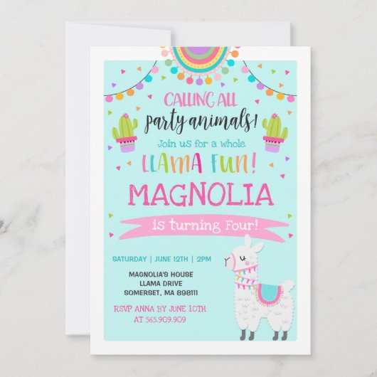 Llama Birthday Invitation Whole Llama Fun Party Kaart (Voorkant)