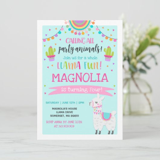 Llama Birthday Invitation Whole Llama Fun Party Kaart (Staand voorkant)