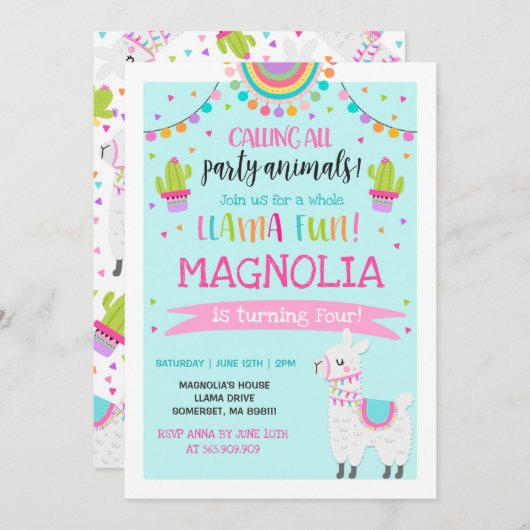 Llama Birthday Invitation Whole Llama Fun Party Kaart (Voorkant / Achterkant)