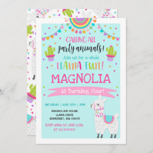 Llama Birthday Invitation Whole Llama Fun Party Kaart
