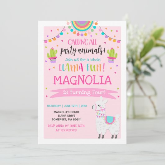 Llama Birthday Invitation Whole Llama Fun Party Kaart (Staand voorkant)