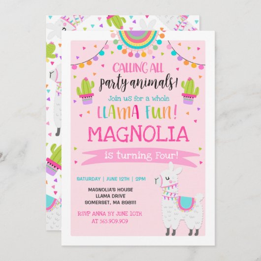 Llama Birthday Invitation Whole Llama Fun Party Kaart (Voorkant / Achterkant)