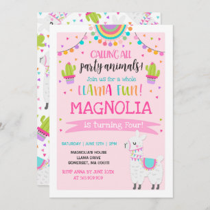 Llama Birthday Invitation Whole Llama Fun Party Kaart