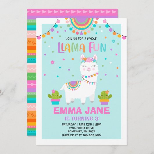 Llama Birthday Invitation Whole Llama Fun Party Kaart (Voorkant / Achterkant)