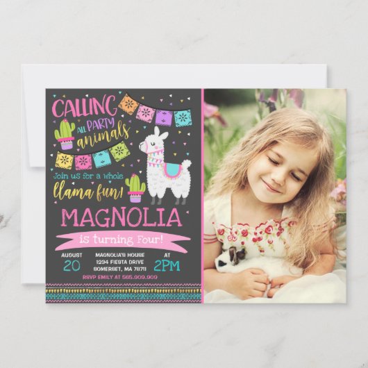 Llama Birthday Invitation Whole Llama Fun Party Kaart (Voorkant)
