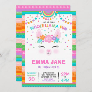 Llama Birthday Invitation Whole Llama Fun Party Kaart