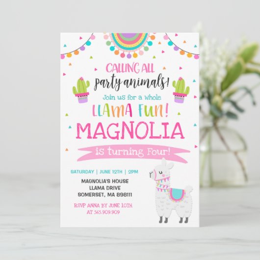Llama Birthday Invitation Whole Llama Fun Party Kaart (Staand voorkant)