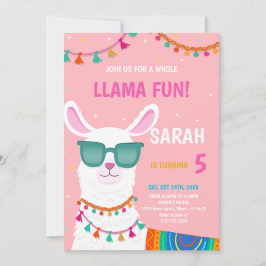 Llama Birthday Invitations Kaart (Voorkant)