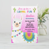 Llama Birthday Invitations (Roze Glitter) Kaart (Staand voorkant)