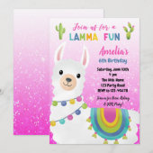 Llama Birthday Invitations (Roze Glitter) Kaart (Voorkant / Achterkant)