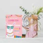 Llama Birthday Invitations with foto Kaart (Staand voorkant)