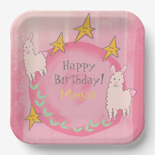 🦙 LLAMA BIRTHDAY PAPIEREN BORDJE (Voorkant)