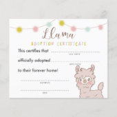 Llama Birthday Party Adoption Certificate (Voorkant)