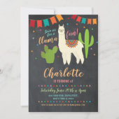 Llama Birthday Party Cactus Girl's Fun Invite Kaart (Voorkant)