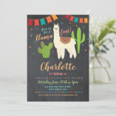 Llama Birthday Party Cactus Girl's Fun Invite Kaart (Staand voorkant)