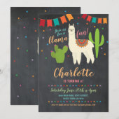Llama Birthday Party Cactus Girl's Fun Invite Kaart (Voorkant / Achterkant)