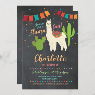 Llama Birthday Party Cactus Girl's Fun Invite Kaart