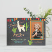 Llama Birthday Party Cactus Girl's Photo Invite Kaart (Staand voorkant)