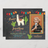 Llama Birthday Party Cactus Girl's Photo Invite Kaart (Voorkant / Achterkant)