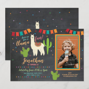 Llama Birthday Party Cactus Girl's Photo Invite Kaart