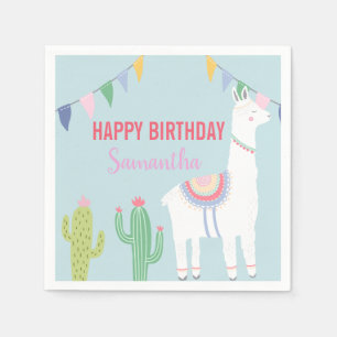 Llama Birthday Party Cute Fiesta Cactus Succulents Servet