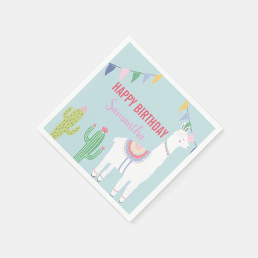 Llama Birthday Party Cute Fiesta Cactus Succulents Servet (Hoek)