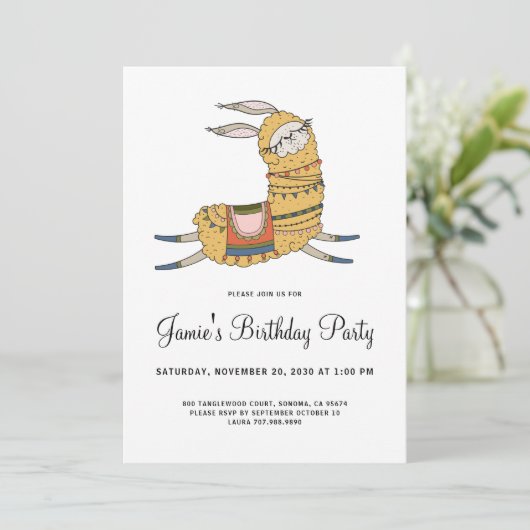 Llama Birthday Party Invitation Kaart (Staand voorkant)