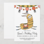Llama Birthday Party Invitation Kaart (Voorkant / Achterkant)