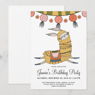 Llama Birthday Party Invitation Kaart