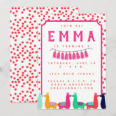 Llama Birthday Party Invitation Kaart (Voorkant / Achterkant)