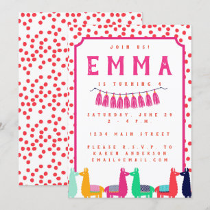 Llama Birthday Party Invitation Kaart