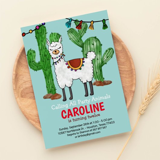 Llama Birthday Party Invitation Kaart