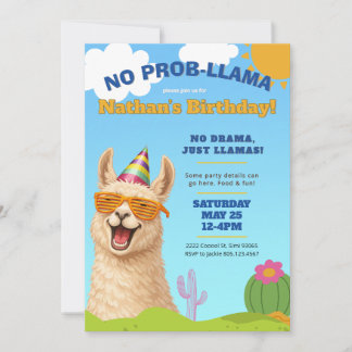 Llama Birthday Party Invite, No Prob-Llama Kaart