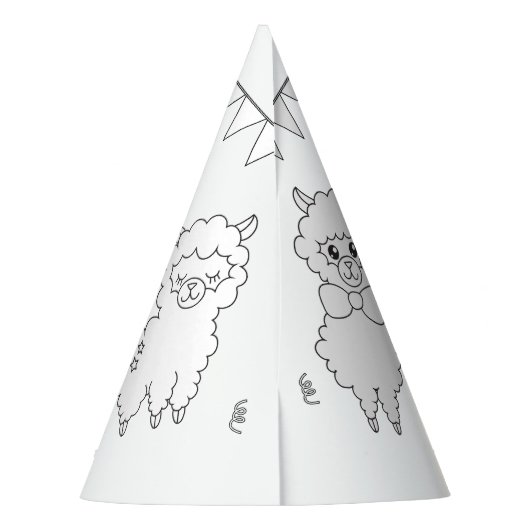 Llama Birthday Party - Kleur uw eigen Pet Feesthoedjes (Achterkant)