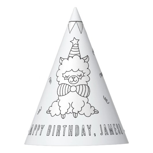 Llama Birthday Party - Kleur uw eigen Pet Feesthoedjes (Voorkant)