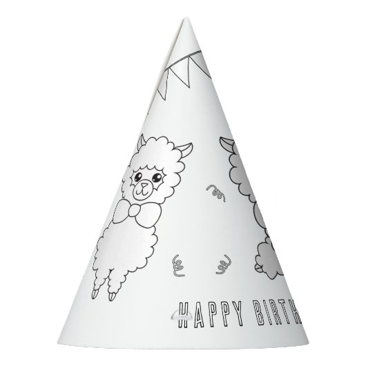 Llama Birthday Party - Kleur uw eigen Pet Feesthoedjes (Links)