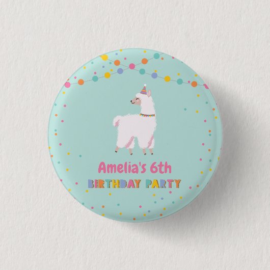 Llama Birthday Party Ronde Button 3,2 Cm (Voorkant)