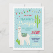 Llama Birthday Party Tassels Cactus Invite Kaart (Voorkant)