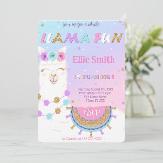 Llama Birthday Uitnodiging (Staand voorkant)