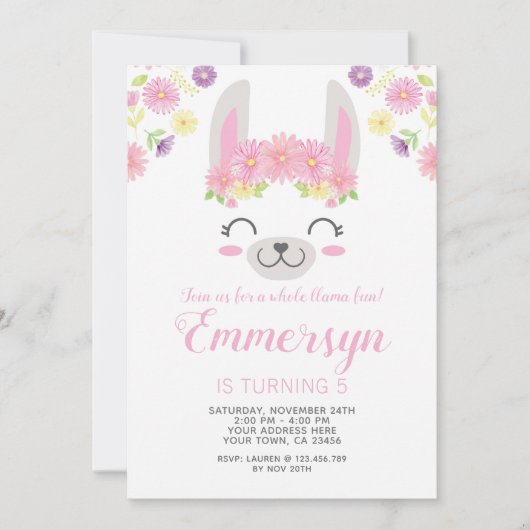 Llama Birthday Uitnodiging (Voorkant)