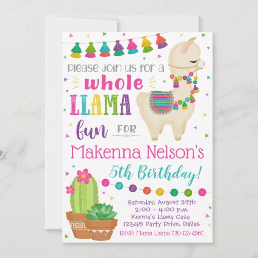 Llama Birthday Uitnodiging Llama Partij (Voorkant)