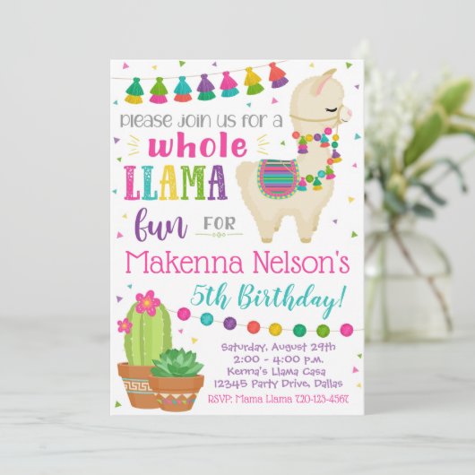 Llama Birthday Uitnodiging Llama Partij (Staand voorkant)