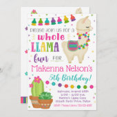 Llama Birthday Uitnodiging Llama Partij (Voorkant / Achterkant)