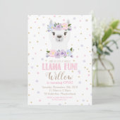 Llama Birthday Uitnodiging Paars Floral Girl (Staand voorkant)