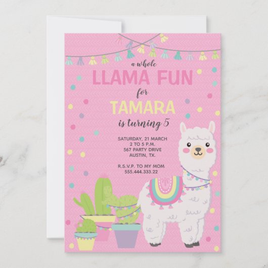 llama Birthday Uitnodiging, schattige lamlauitnodi Kaart (Voorkant)