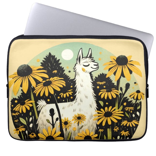 Llama Black Eyed Susans Laptop Sleeve (Voorkant)