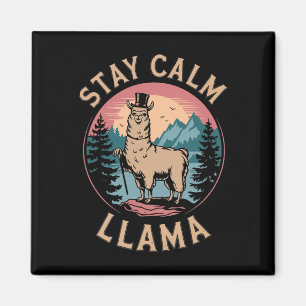 Llama blijf kalm Funny alpaca op berg Wandelen Re Magneet
