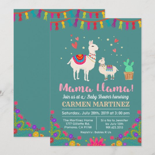 Llama Bloemen Baby Shower Uitnodiging (Voorkant / Achterkant)