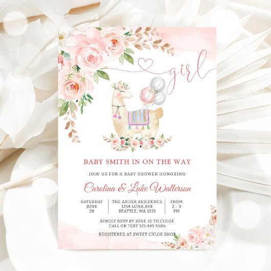 Llama Bloemen Baby Shower Uitnodiging