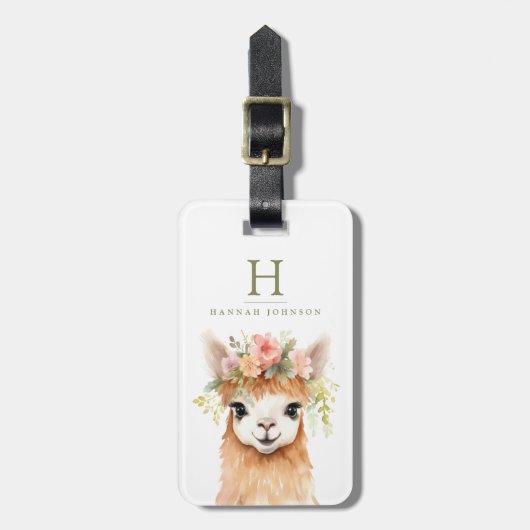 Llama Bloemen Bagage Labels (Voorkant verticaal)